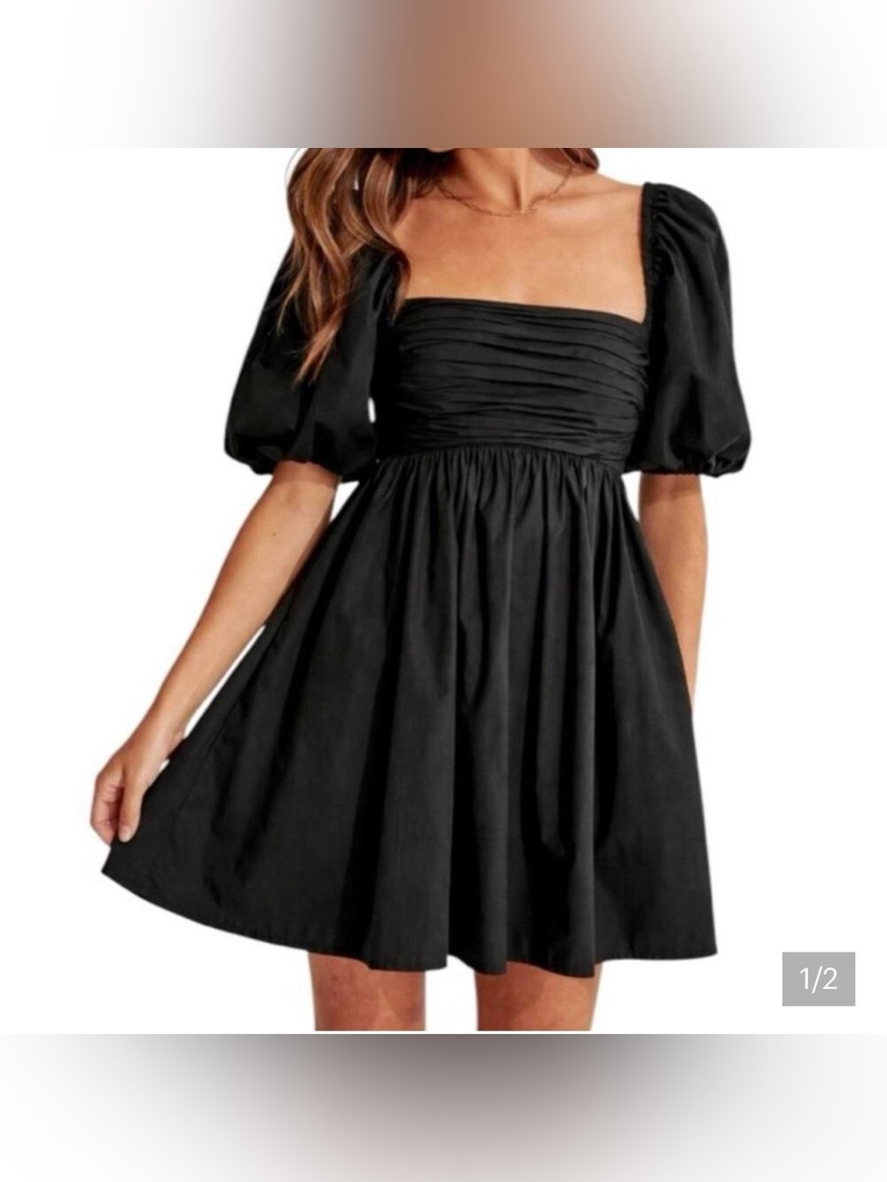 Abercrombie Emerson Poplin Puff Sleeve Mini Dress. Black, Size S.